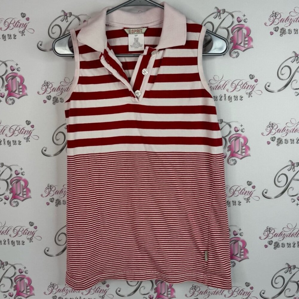 Esprit tank top collared Red white light pink Striped Tank Top button up